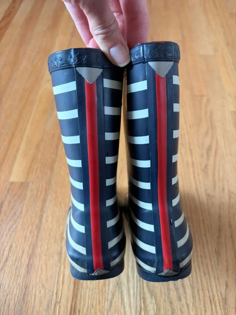 Joules Navy & White Stripe Kids Rain Boots with Red Lining